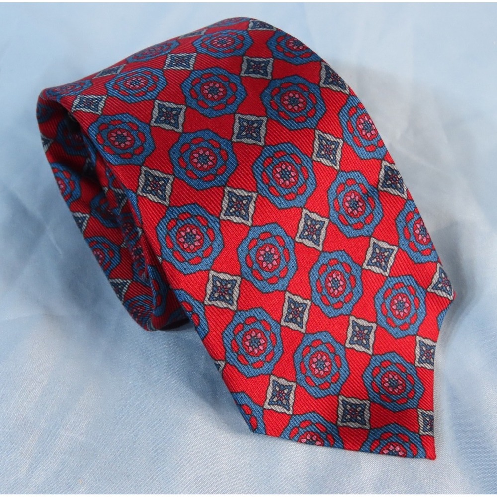 JACOBS ROBERTS Men's Neck Tie 30oz SILK FOULARD HAND PRINTED ENGLAND Medallion